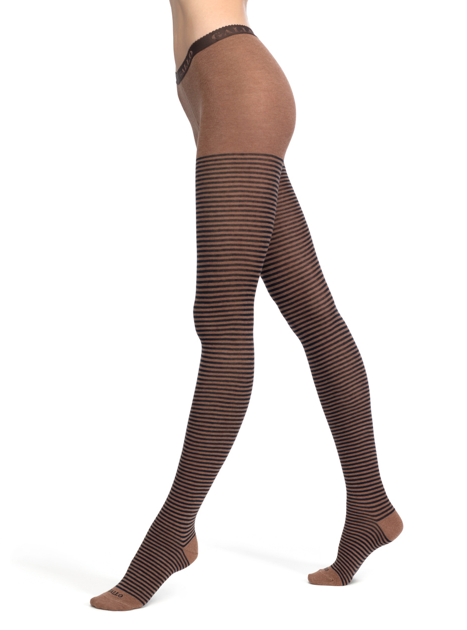 Women's walnut cotton tights with Windsor stripes