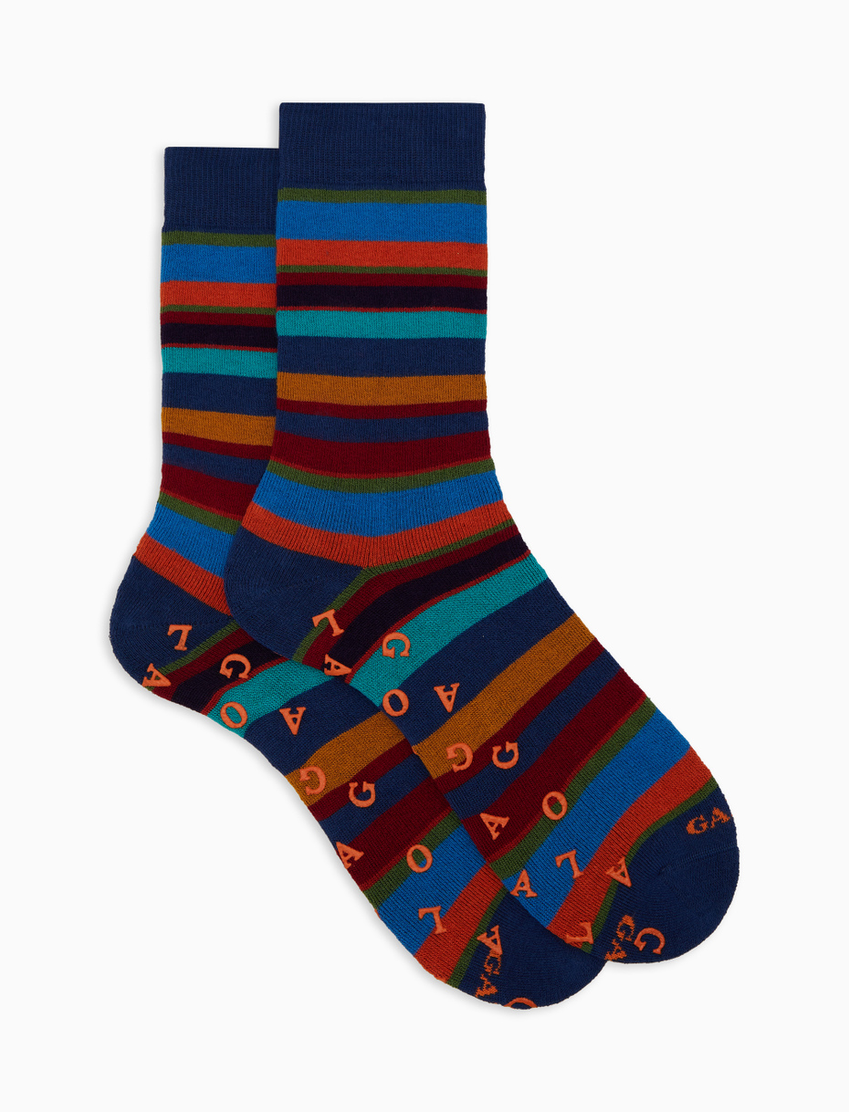 Calze corte antiscivolo uomo cotone blu righe multicolor - Gallo 1927 - Official Online Shop
