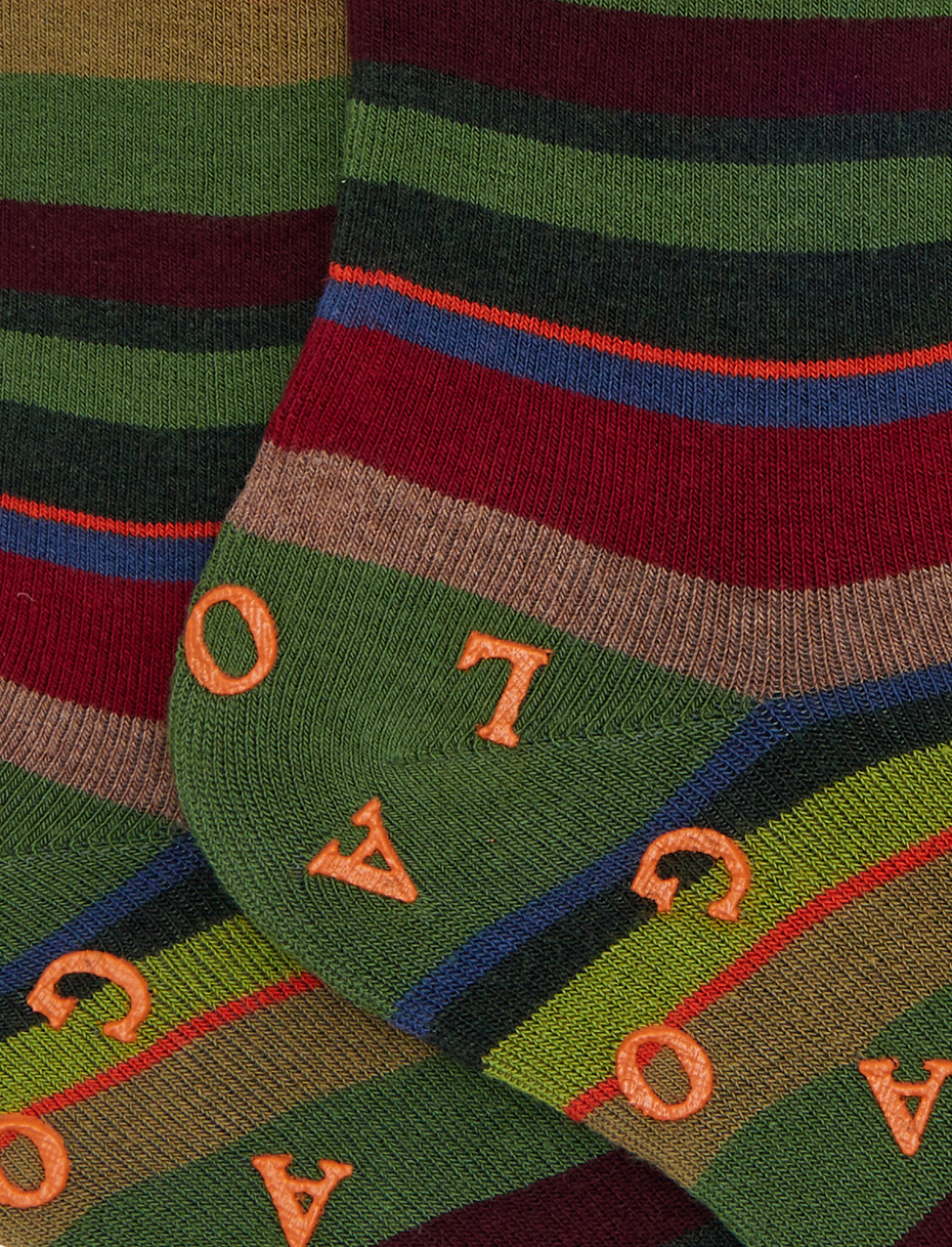 Men's short non-slip green cotton socks with multicoloured stripes - Gallo 1927 - Official Online Shop