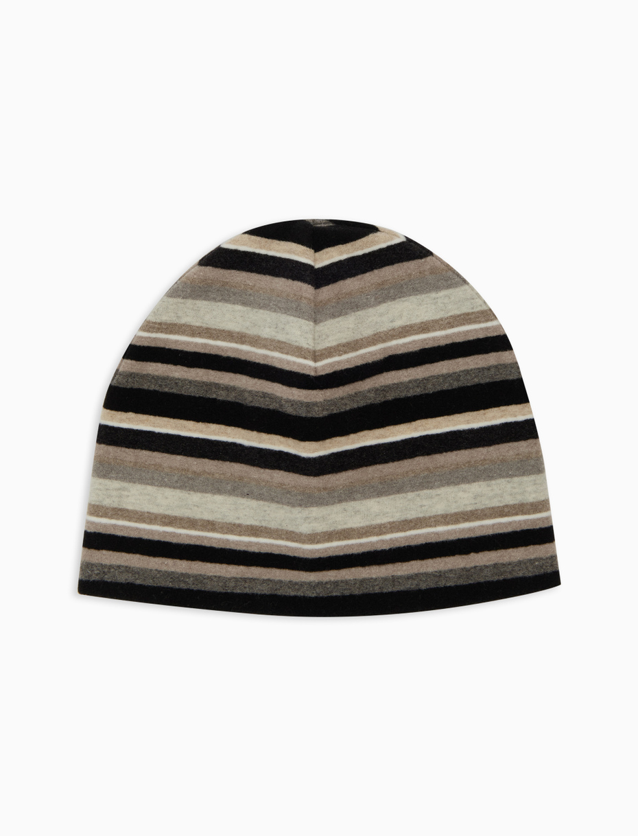 Unisex black fleece beanie with multicoloured stripes - Gallo 1927 - Official Online Shop