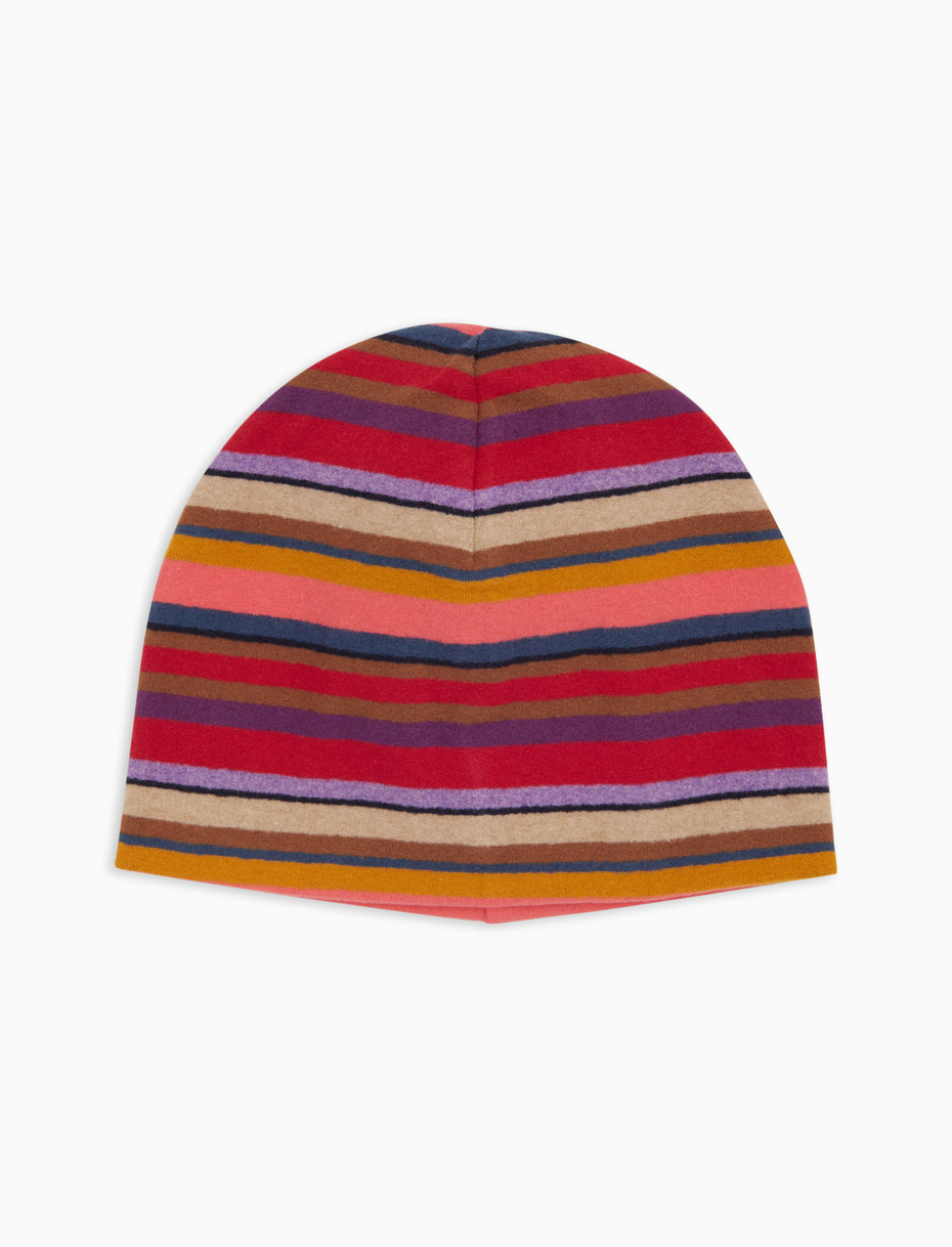 Unisex burgundy fleece beanie with multicoloured stripes - Gallo 1927 - Official Online Shop