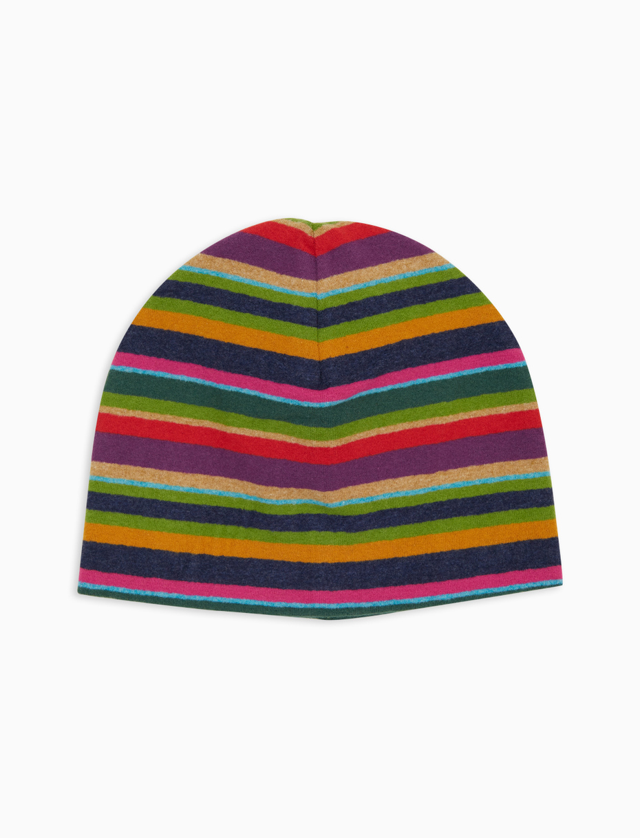 Unisex blue fleece beanie with multicoloured stripes - Gallo 1927 - Official Online Shop