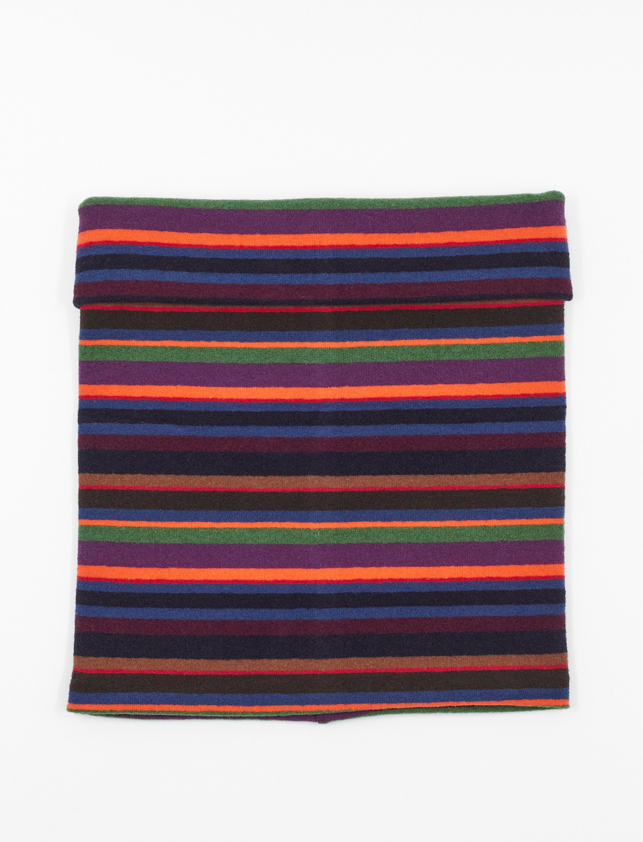 Unisex multi-use royal blue fleece neck warmer with multicoloured stripes - Gallo 1927 - Official Online Shop