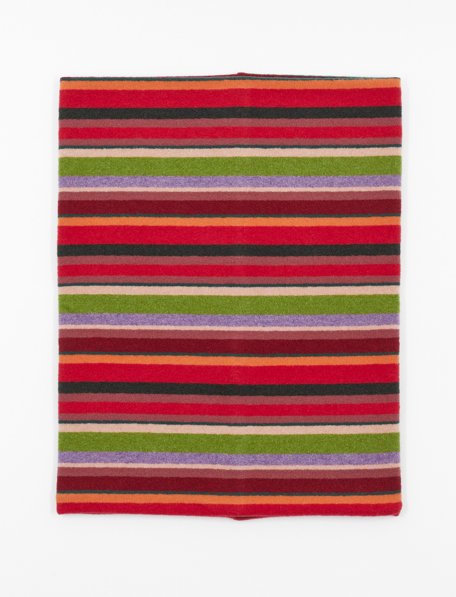 Unisex multi-use carmine red fleece neck warmer with multicoloured stripes - Gallo 1927 - Official Online Shop