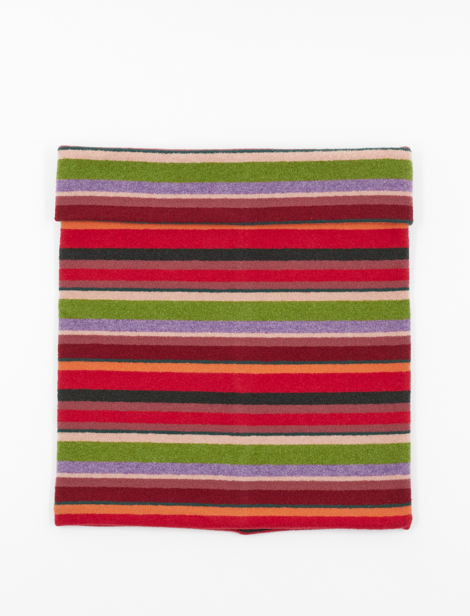 Unisex multi-use carmine red fleece neck warmer with multicoloured stripes - Gallo 1927 - Official Online Shop