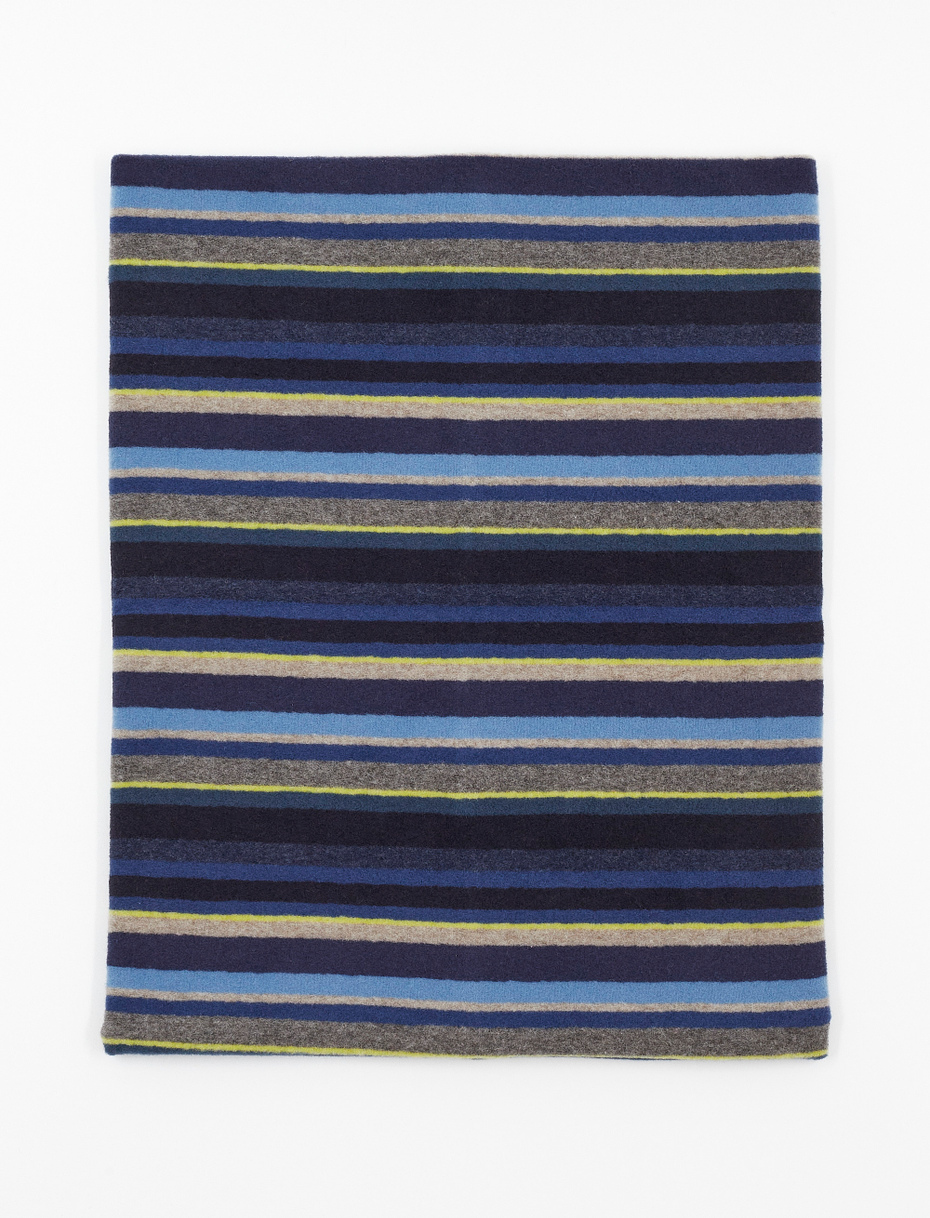 Unisex multi-use blue fleece neck warmer with multicoloured stripes - Gallo 1927 - Official Online Shop