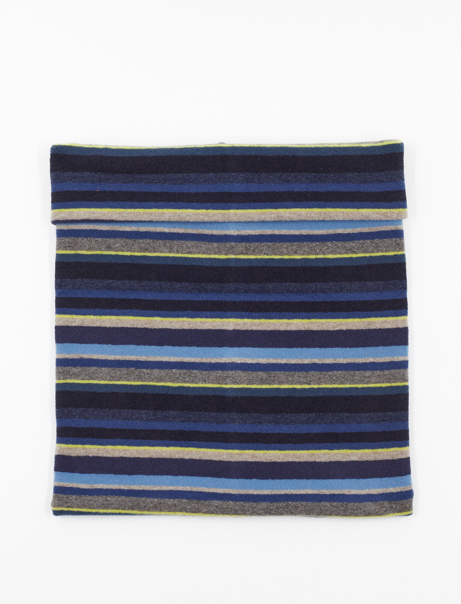 Unisex multi-use blue fleece neck warmer with multicoloured stripes - Gallo 1927 - Official Online Shop