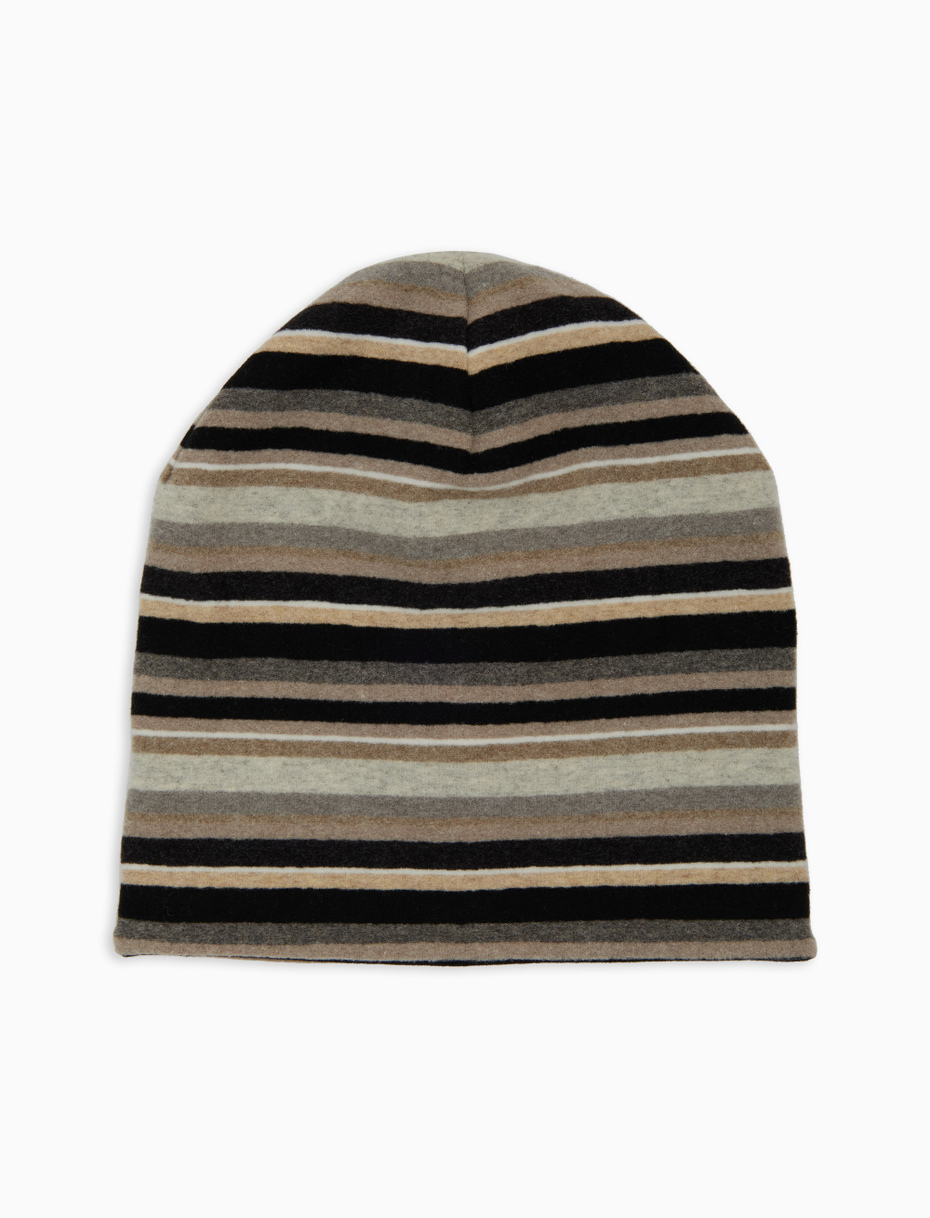 Unisex reversible black fleece beanie with multicoloured stripes - Gallo 1927 - Official Online Shop