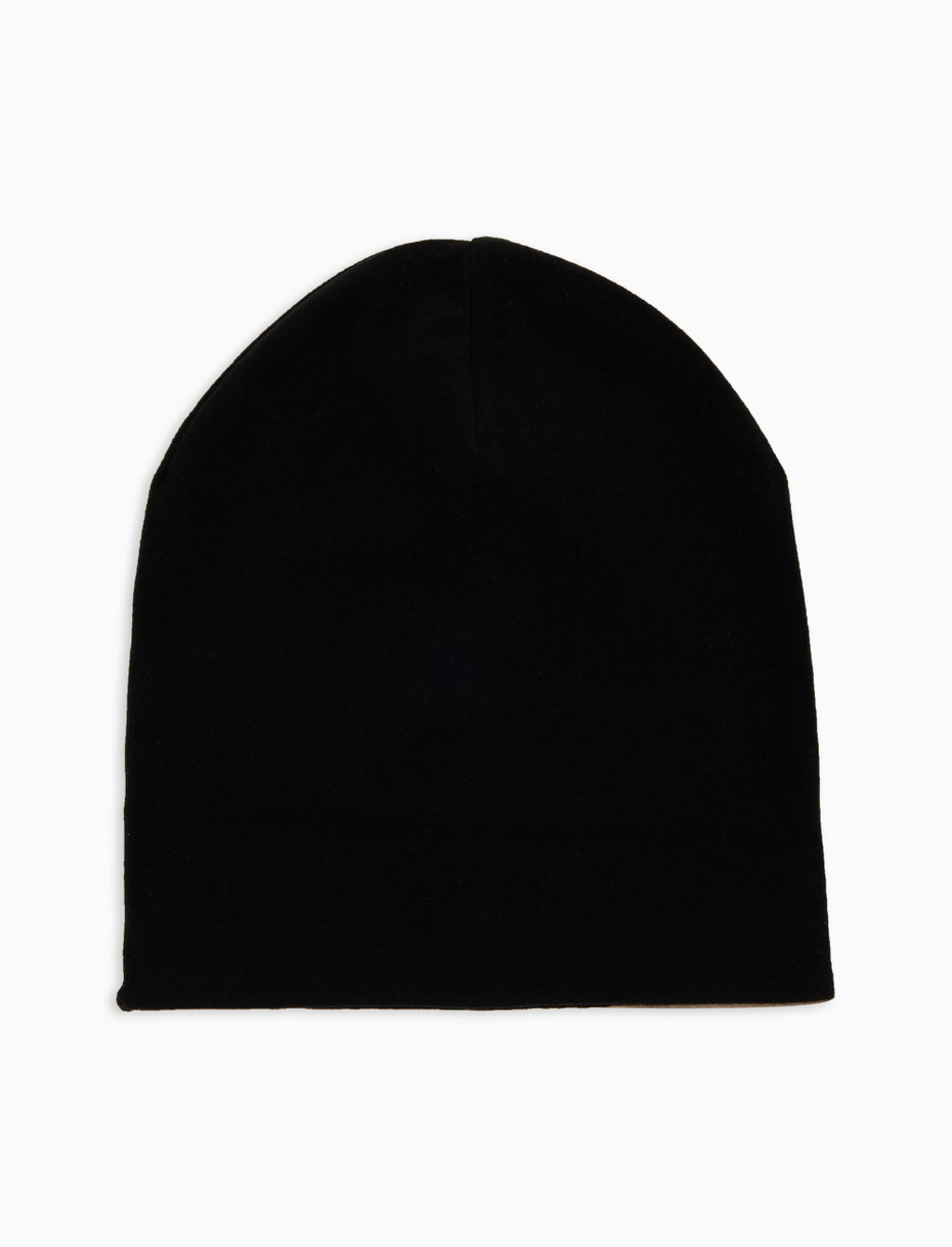 Unisex reversible black fleece beanie with multicoloured stripes - Gallo 1927 - Official Online Shop