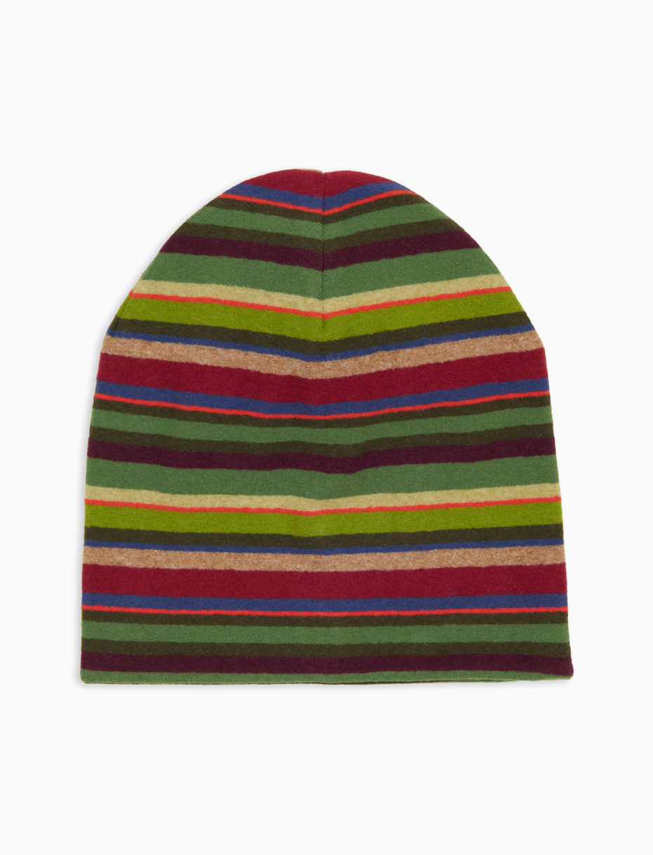 Unisex reversible green fleece beanie with multicoloured stripes - Gallo 1927 - Official Online Shop