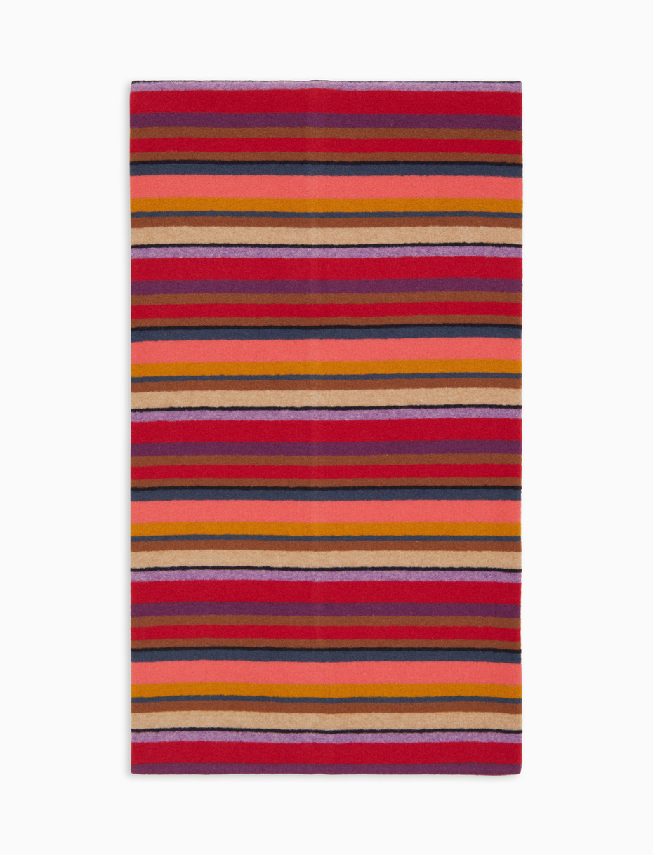Unisex burgundy fleece scarf with multicoloured stripes - Gallo 1927 - Official Online Shop