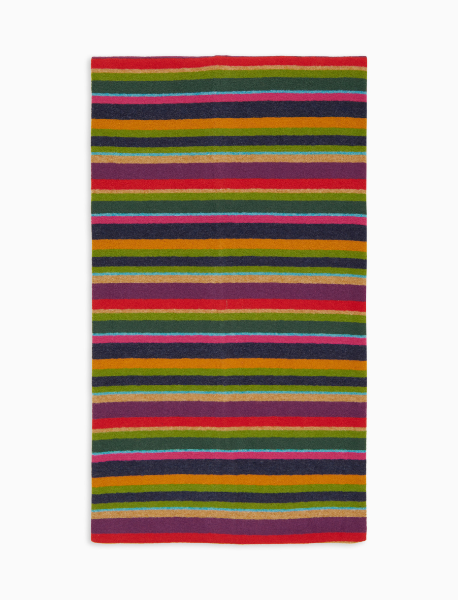 Unisex blue fleece scarf with multicoloured stripes - Gallo 1927 - Official Online Shop