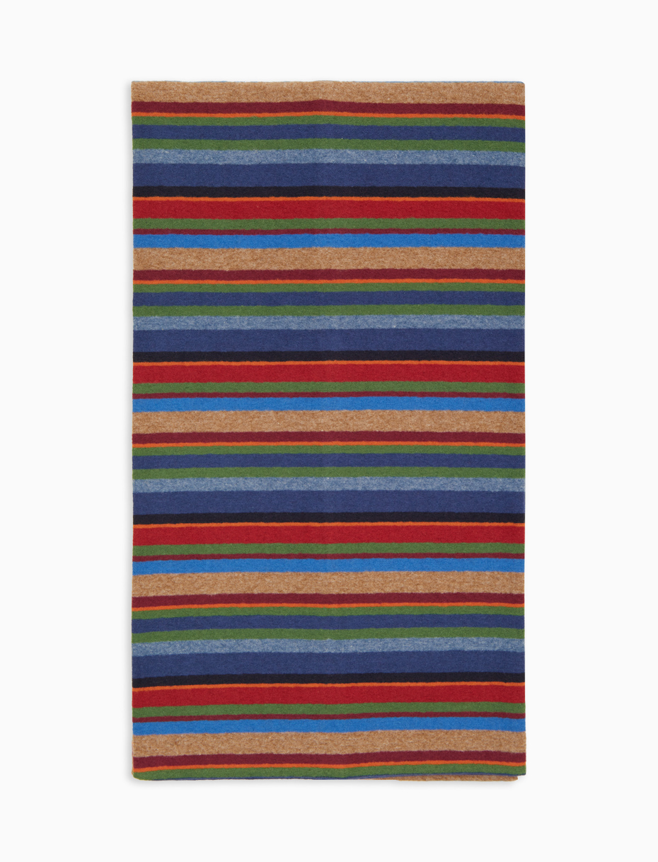Unisex blue fleece scarf with multicoloured stripes - Gallo 1927 - Official Online Shop