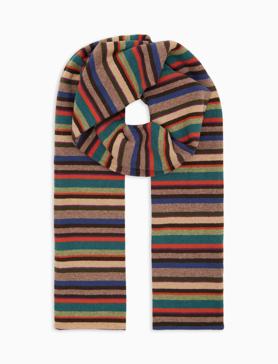 Unisex beige fleece scarf with multicoloured stripes - Gallo 1927 - Official Online Shop