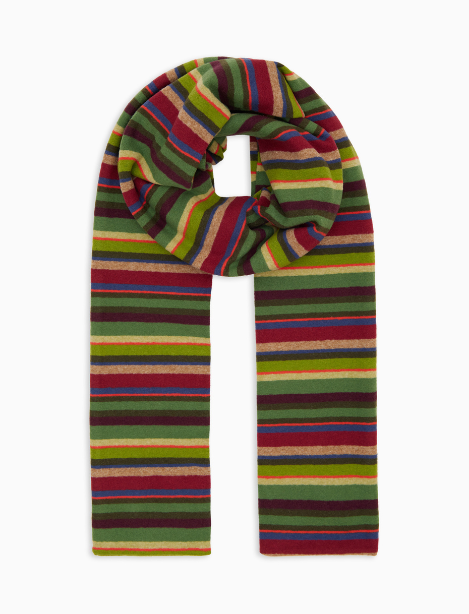 Unisex green fleece scarf with multicoloured stripes - Gallo 1927 - Official Online Shop