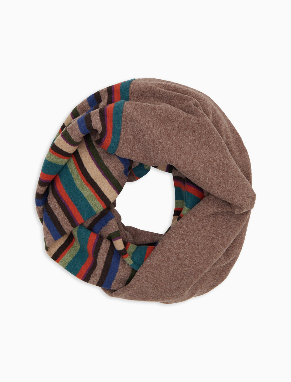 Unisex beige fleece neck warmer with multicoloured stripes - Gallo 1927 - Official Online Shop