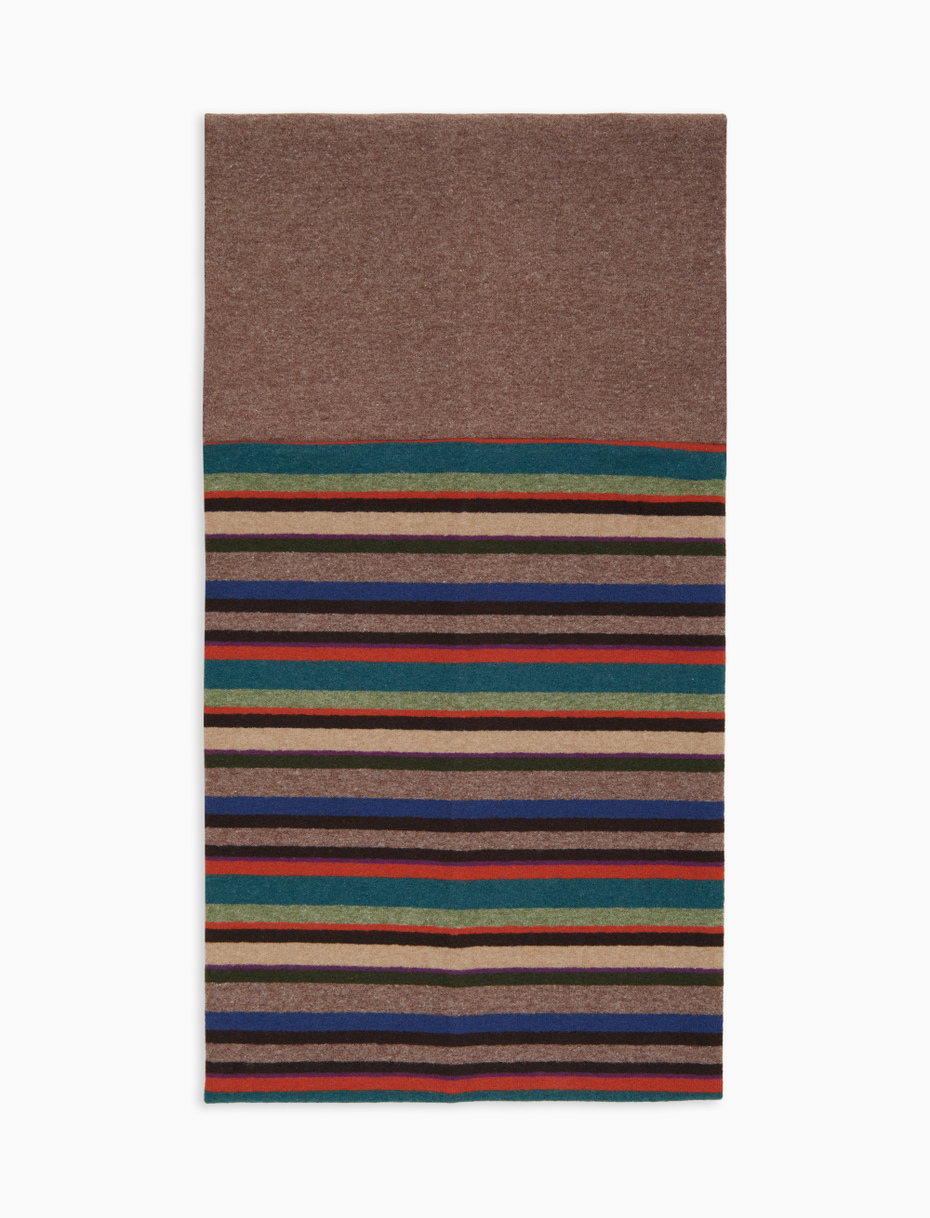Unisex beige fleece neck warmer with multicoloured stripes - Gallo 1927 - Official Online Shop