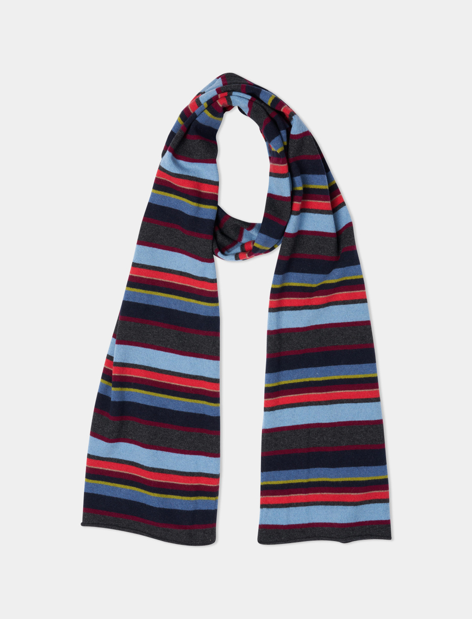 Women's blue wool and cashmere scarf with multicoloured stripes - Gallo 1927 - Official Online Shop