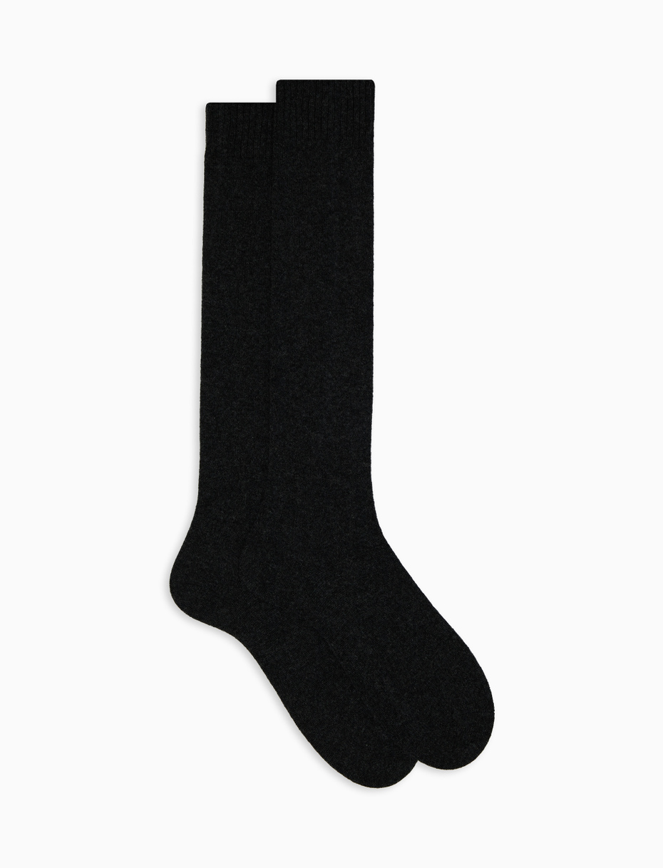 Women's long plain charcoal grey cashmere socks - Gallo 1927 - Official Online Shop