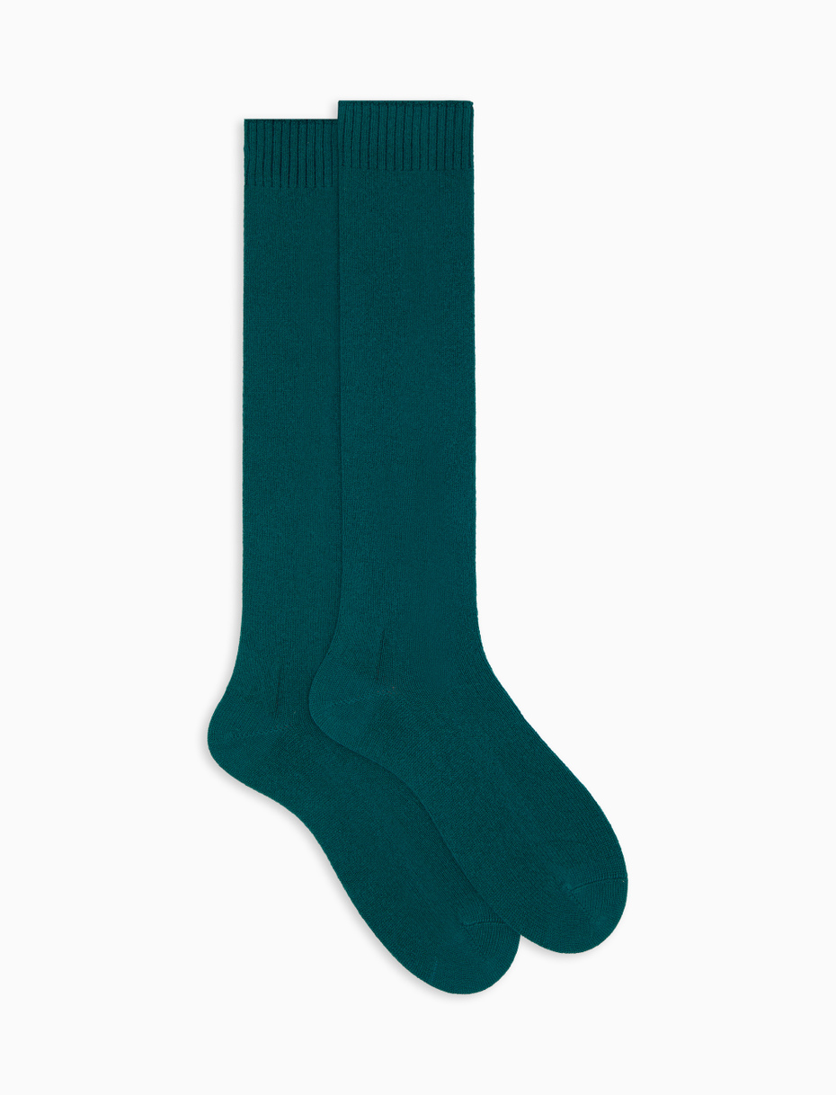 Women's long plain blue cashmere socks - Gallo 1927 - Official Online Shop