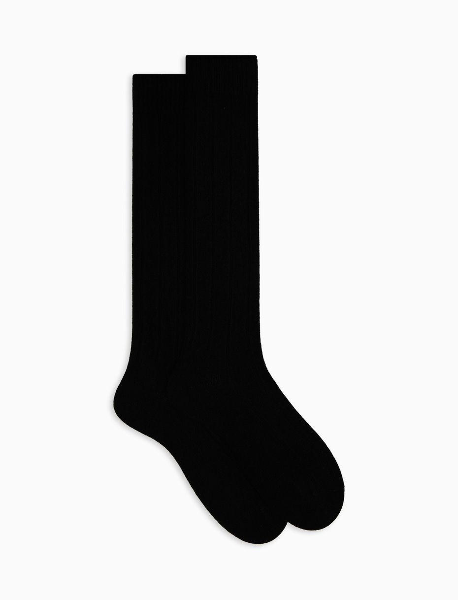 Women's long ribbed plain black cashmere socks - Gallo 1927 - Official Online Shop