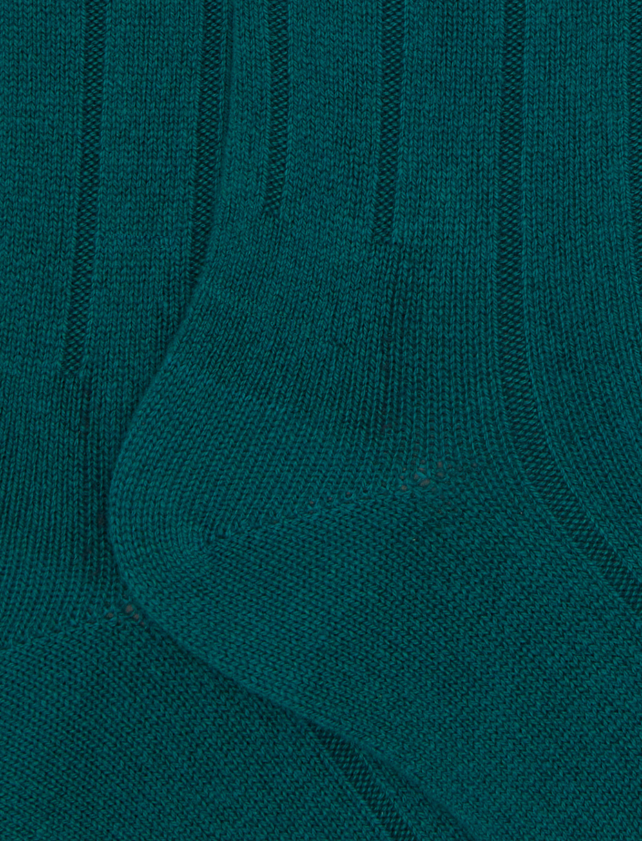 Women’s long plain blue ribbed cashmere socks - Gallo 1927 - Official Online Shop