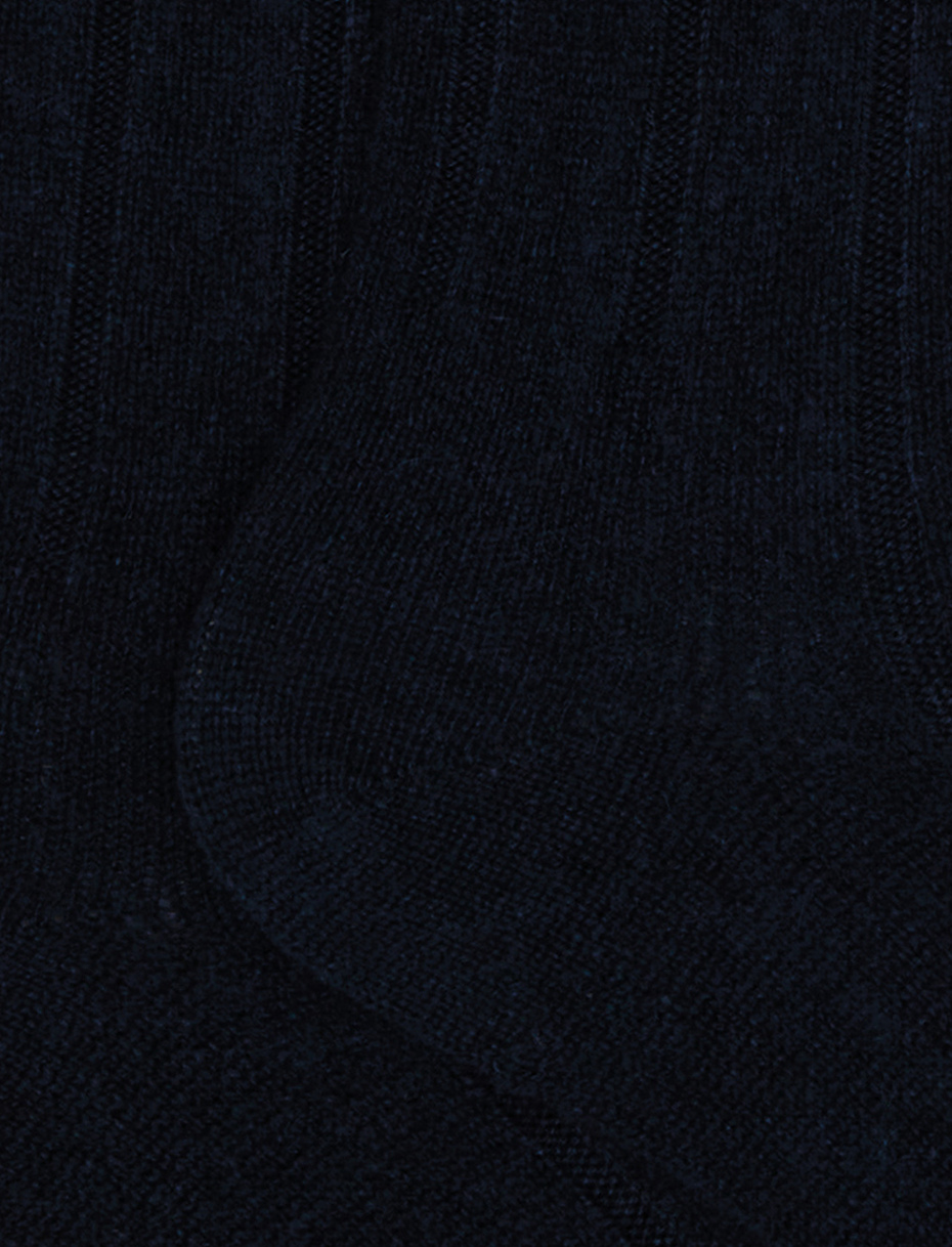 Women’s long plain blue ribbed cashmere socks - Gallo 1927 - Official Online Shop