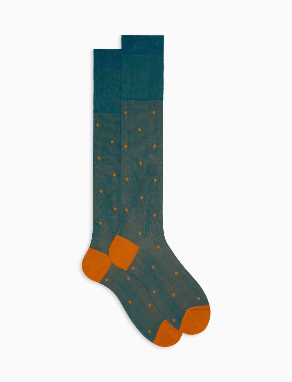 Men's long light blue cotton socks with polka dot pattern on iridescent base - Gallo 1927 - Official Online Shop