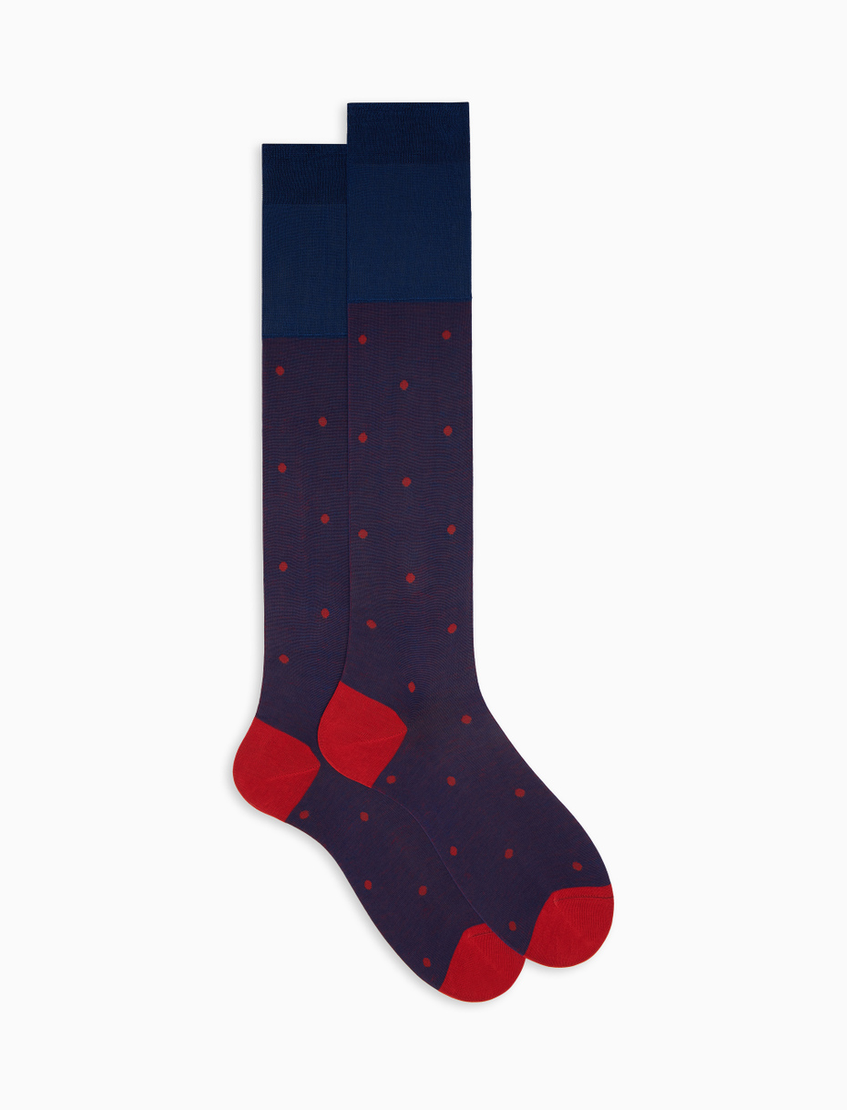 Men's long royal cotton socks with polka dots on iridescent base - Gallo 1927 - Official Online Shop