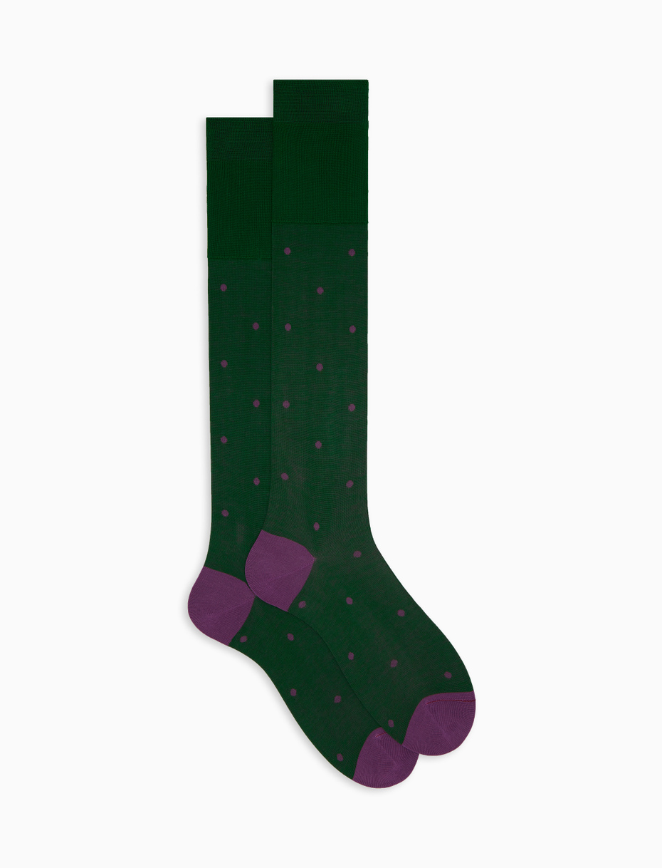 Men's long green cotton socks with polka dot pattern on iridescent base - Gallo 1927 - Official Online Shop