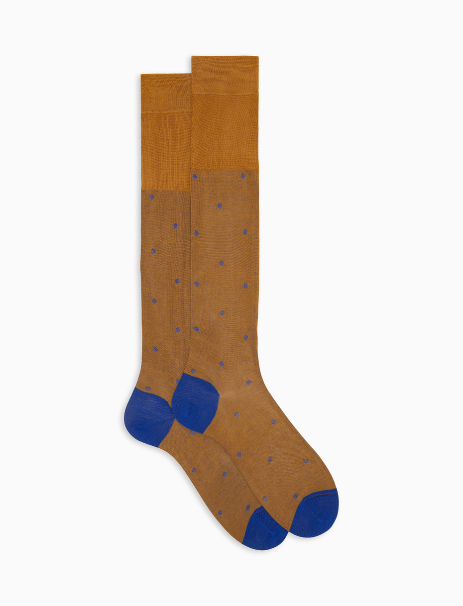 Men's long yellow cotton socks with polka dots on iridescent base - Gallo 1927 - Official Online Shop