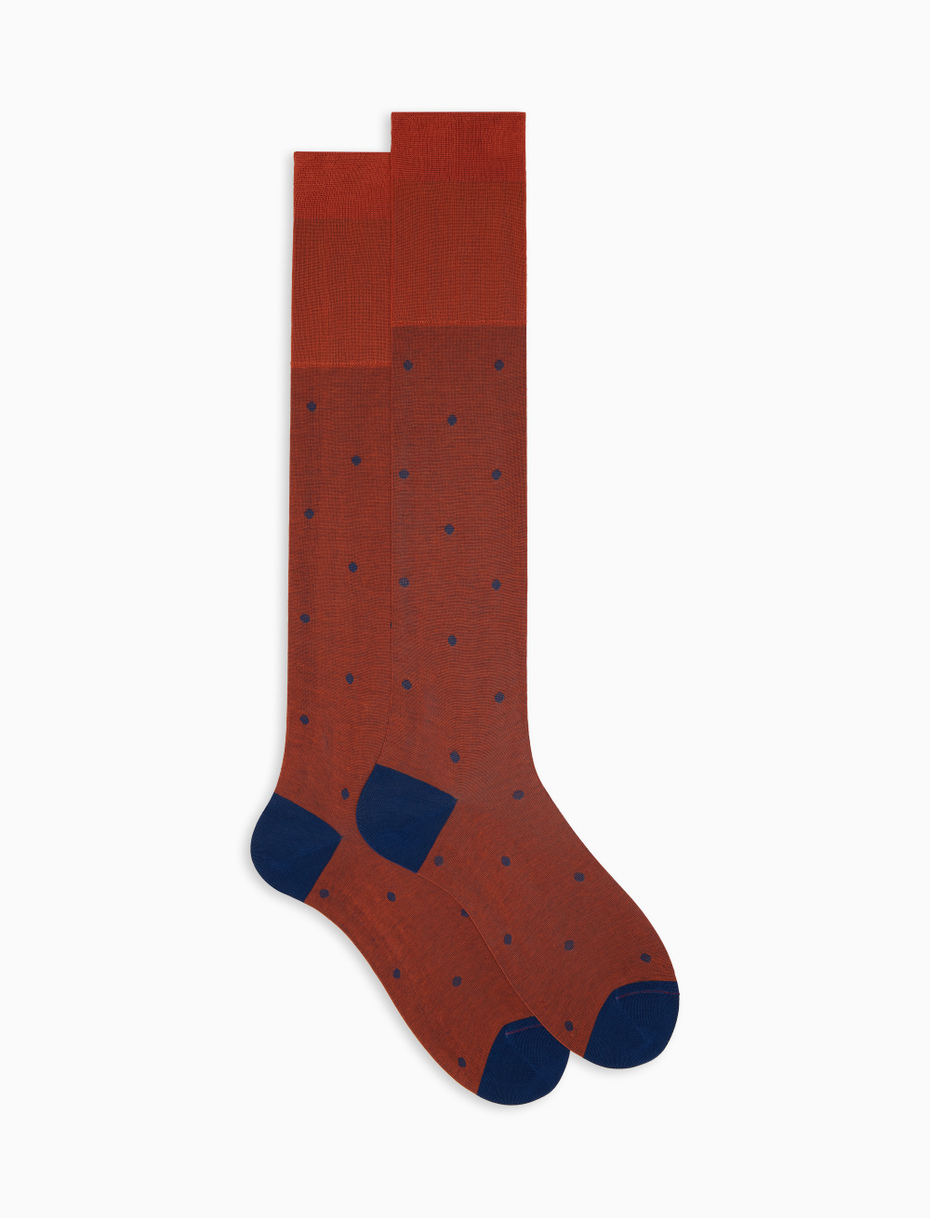 Men's long ocean copper cotton socks with polka dots on iridescent base - Gallo 1927 - Official Online Shop