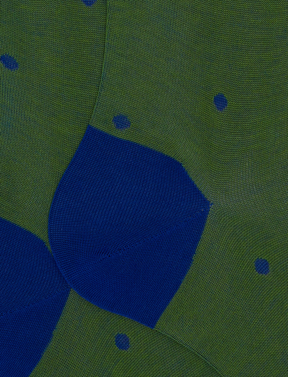Men's long green cotton socks with polka dot pattern on iridescent base - Gallo 1927 - Official Online Shop