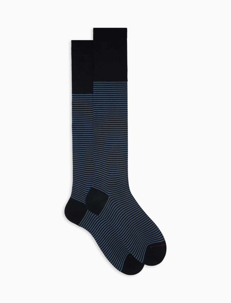 Men's long blue/air-force blue cotton socks with Windsor stripes - Gallo 1927 - Official Online Shop