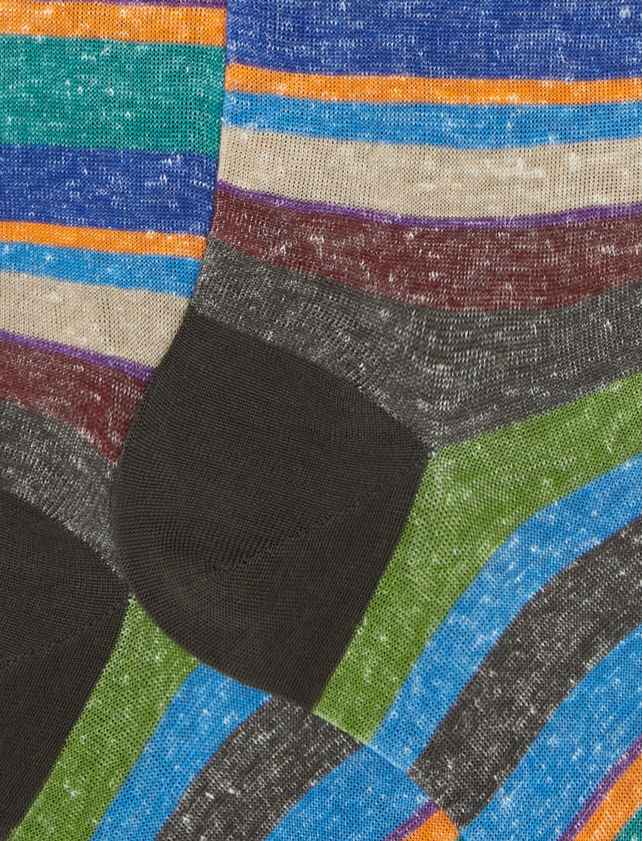 Men's long cocoa cotton/linen socks with multicoloured stripes - Gallo 1927 - Official Online Shop