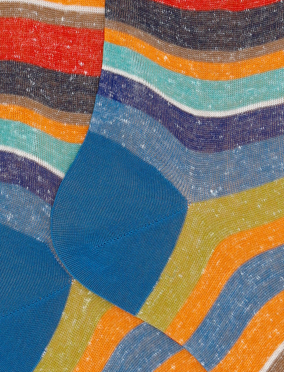 Calze lunghe uomo cotone e lino righe multicolor azzurro - Gallo 1927 - Official Online Shop