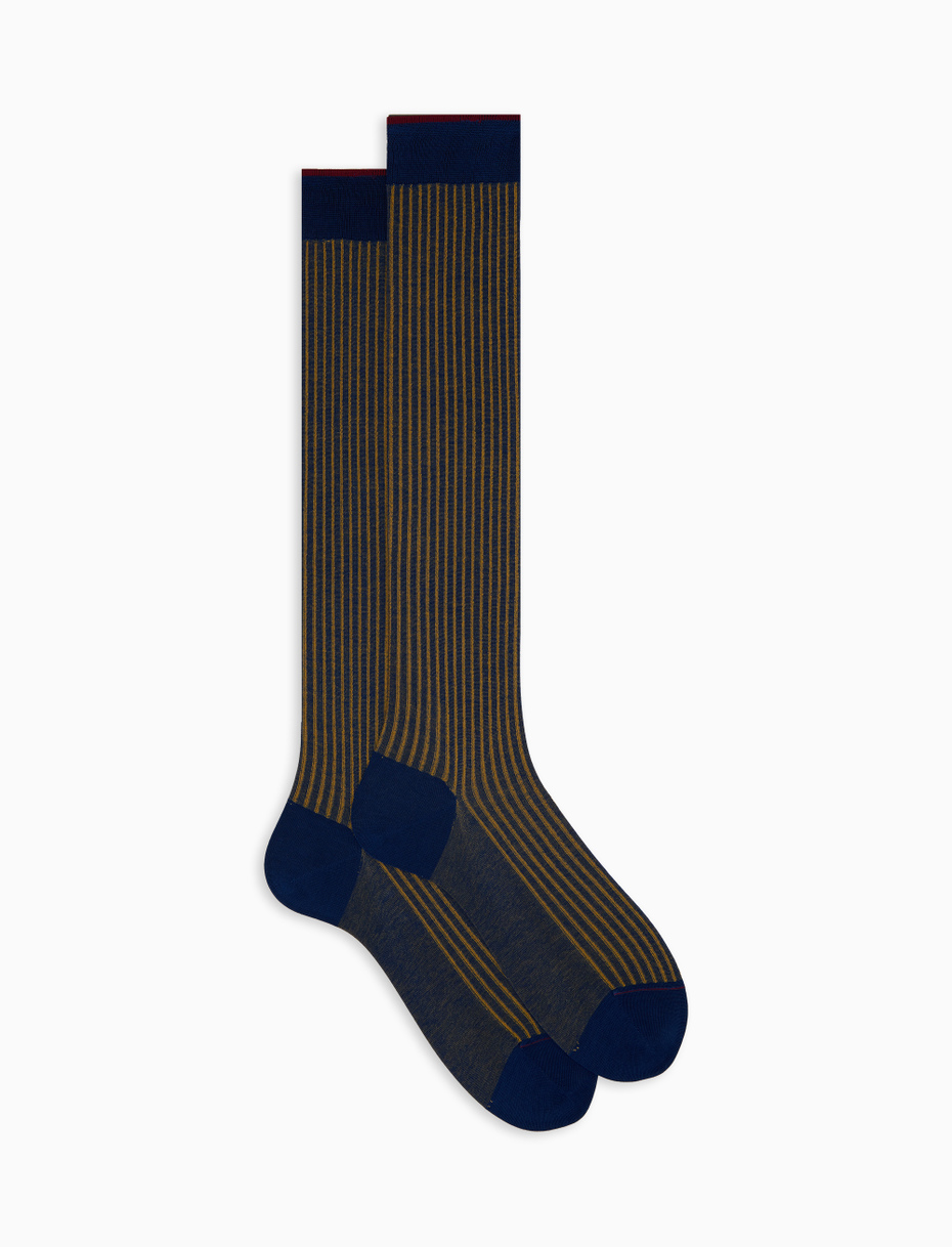 Men's long blue plated cotton socks - Gallo 1927 - Official Online Shop
