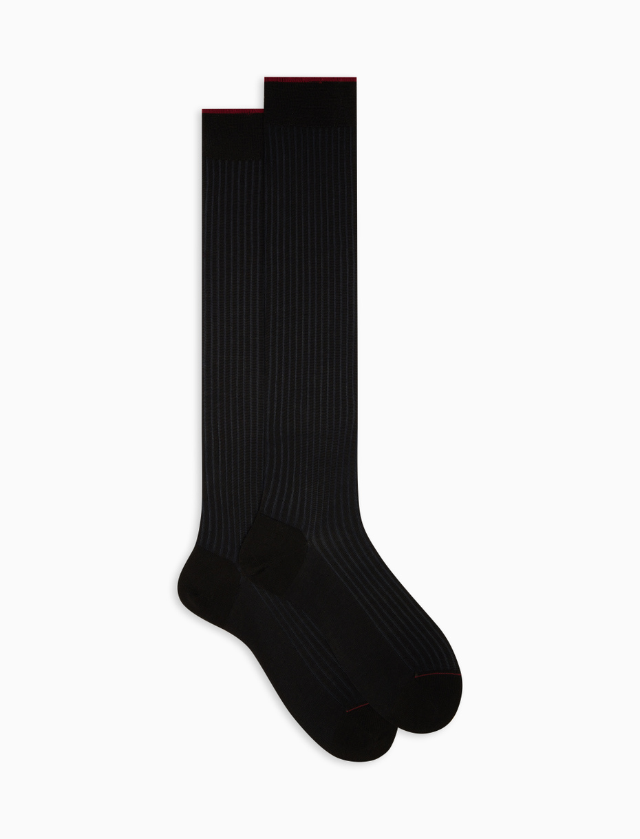 Men's long black/ocean blue plated cotton socks - Gallo 1927 - Official Online Shop