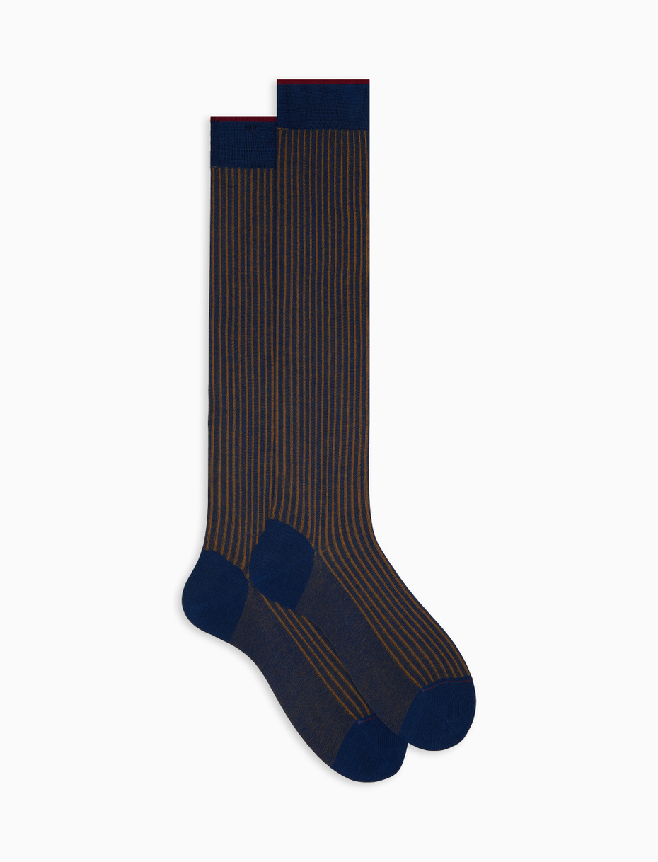 Men's long blue plated cotton socks - Gallo 1927 - Official Online Shop