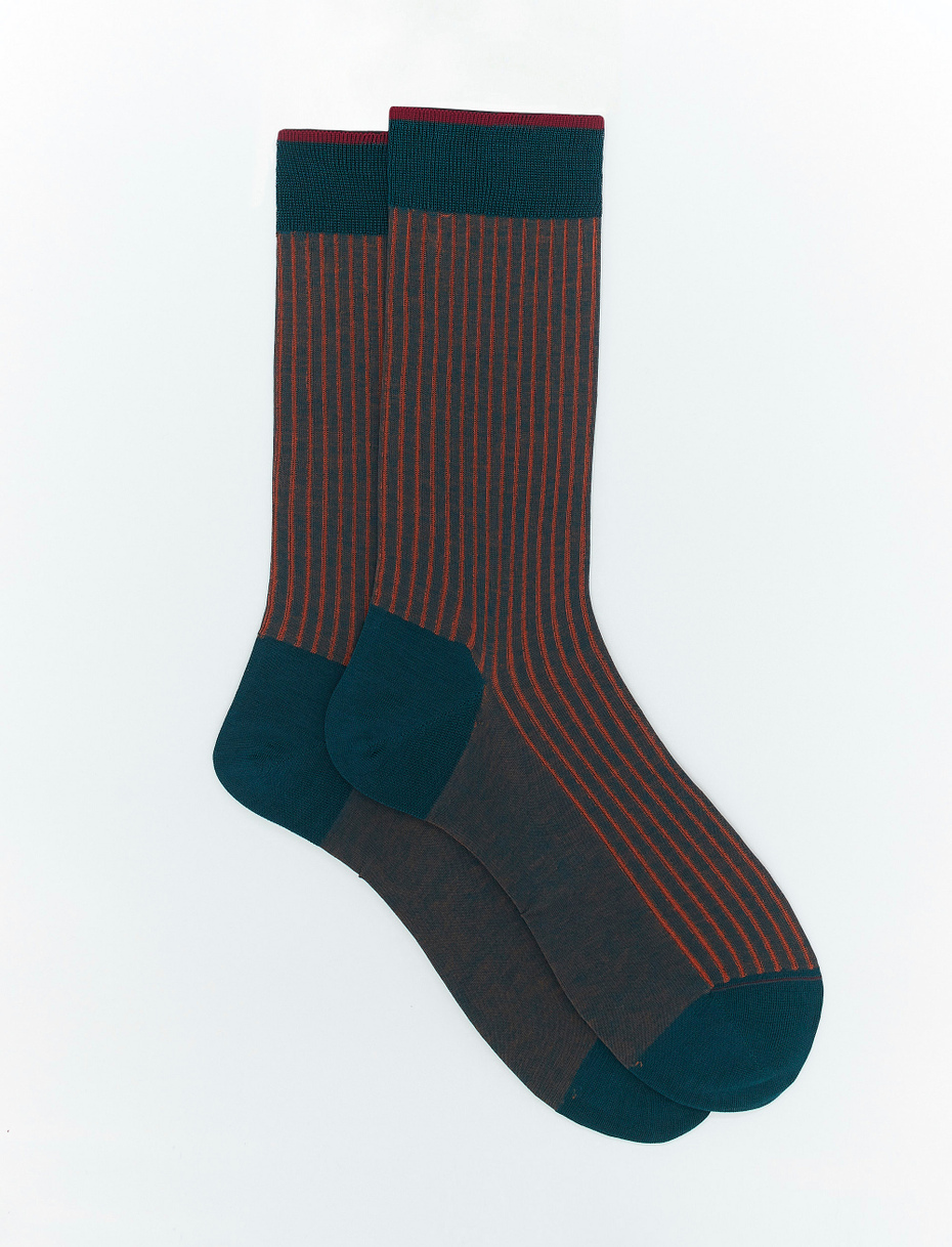 Men's short peacock blue plated cotton socks - Gallo 1927 - Official Online Shop
