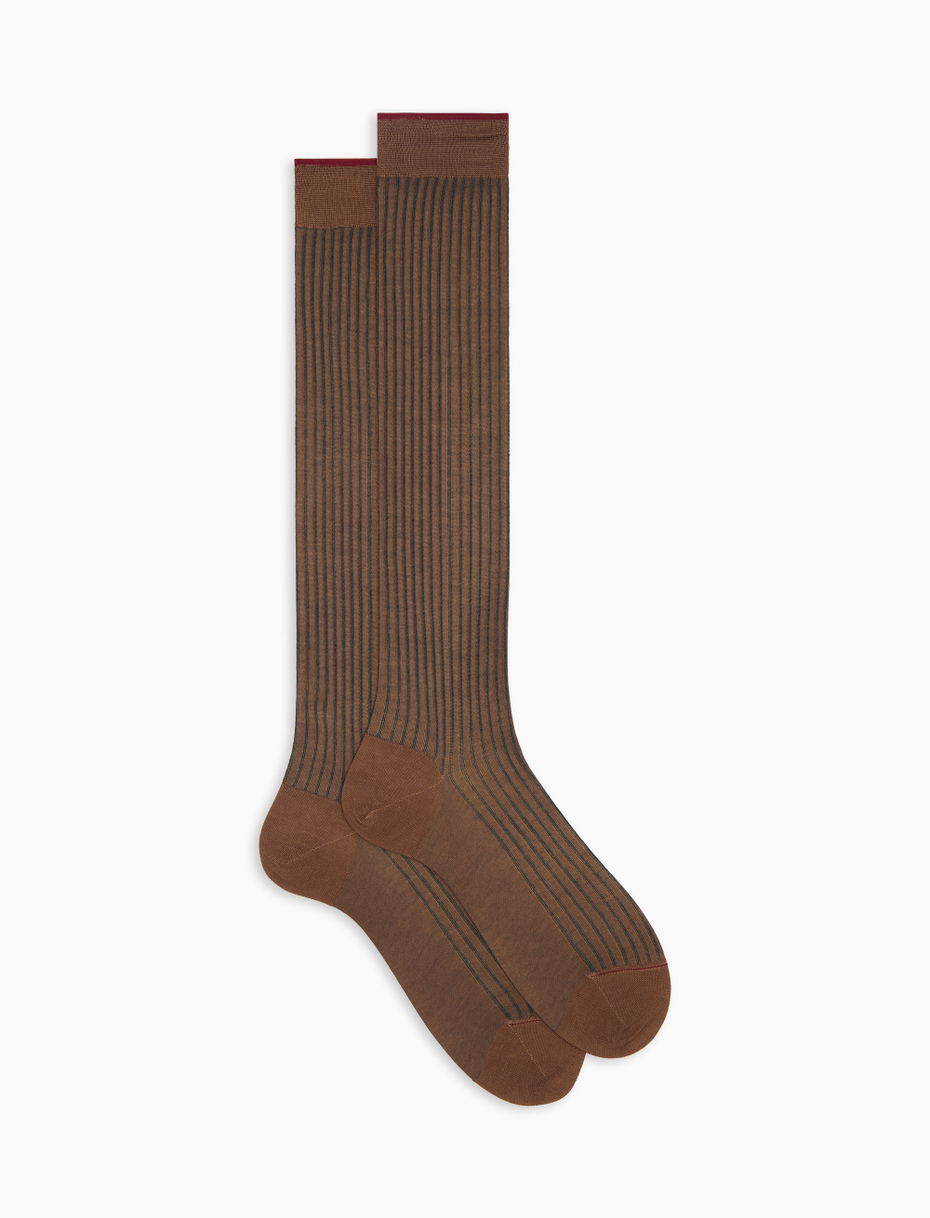 Men's long brown twin-rib cotton socks - Gallo 1927 - Official Online Shop