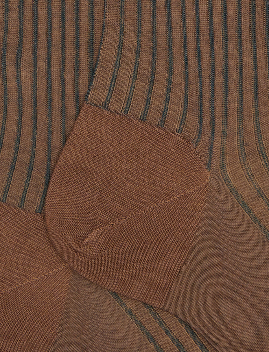 Men's long brown twin-rib cotton socks - Gallo 1927 - Official Online Shop