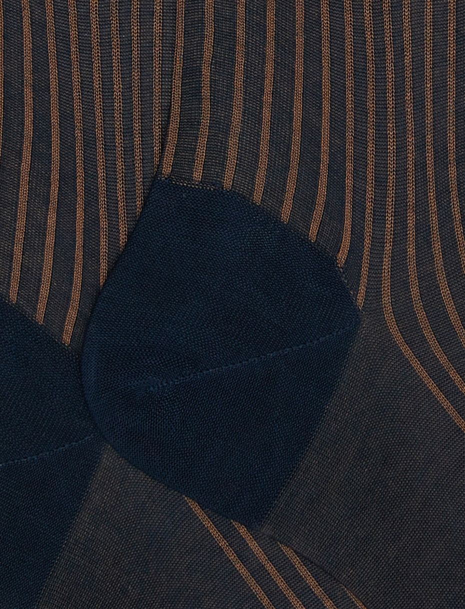Men's long ocean blue/tortoiseshell twin-rib cotton socks - Gallo 1927 - Official Online Shop
