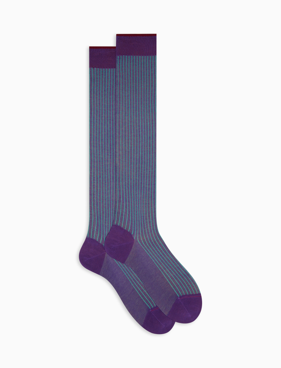 Men's long violet twin-rib cotton socks - Gallo 1927 - Official Online Shop