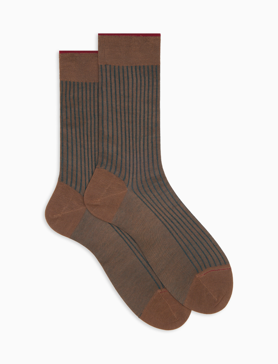 Men's short brown twin-rib cotton socks - Gallo 1927 - Official Online Shop