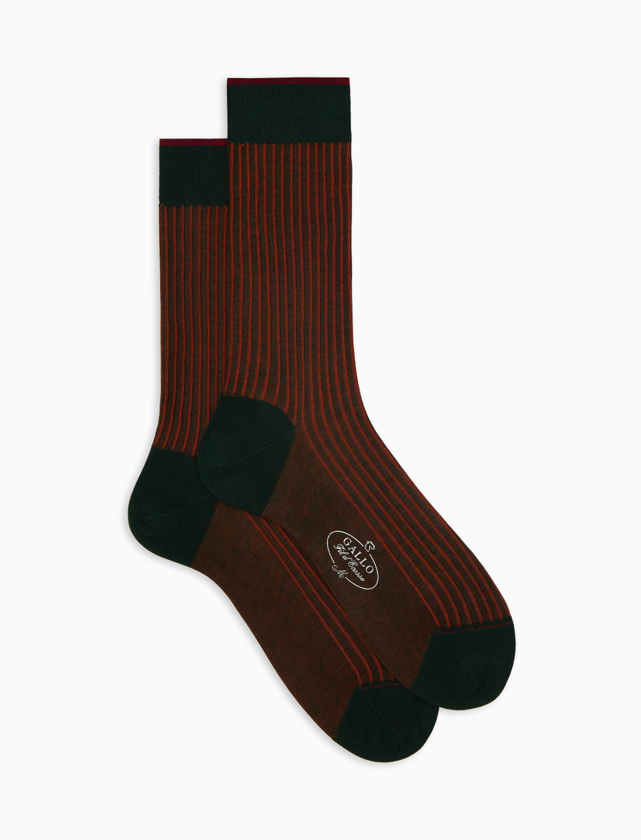 Men's short green twin-rib cotton socks - Gallo 1927 - Official Online Shop