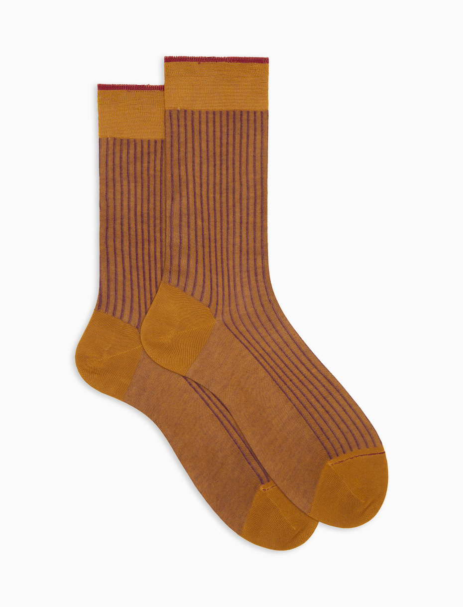 Men's short yellow twin-rib cotton socks - Gallo 1927 - Official Online Shop