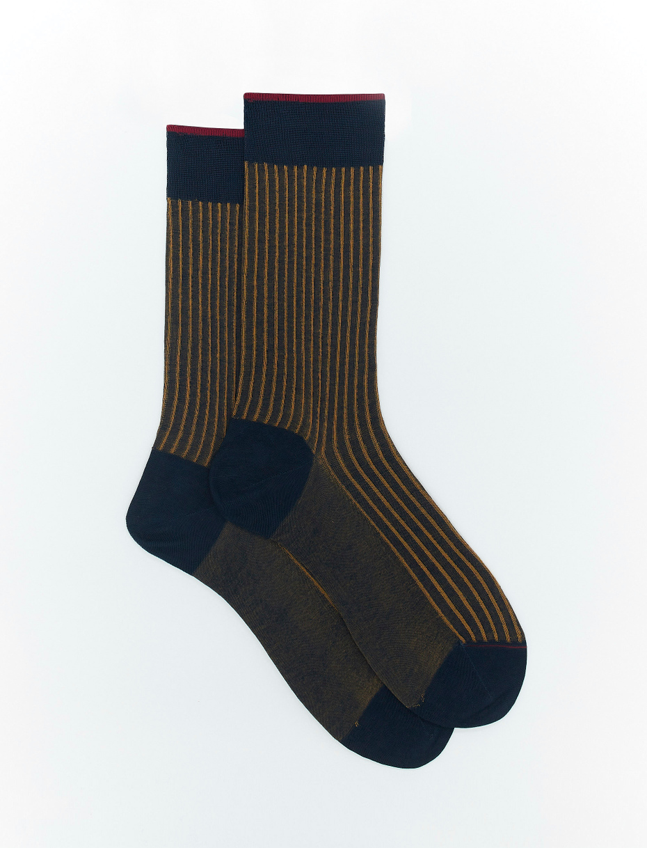 Men's short ocean blue twin-rib cotton socks - Gallo 1927 - Official Online Shop