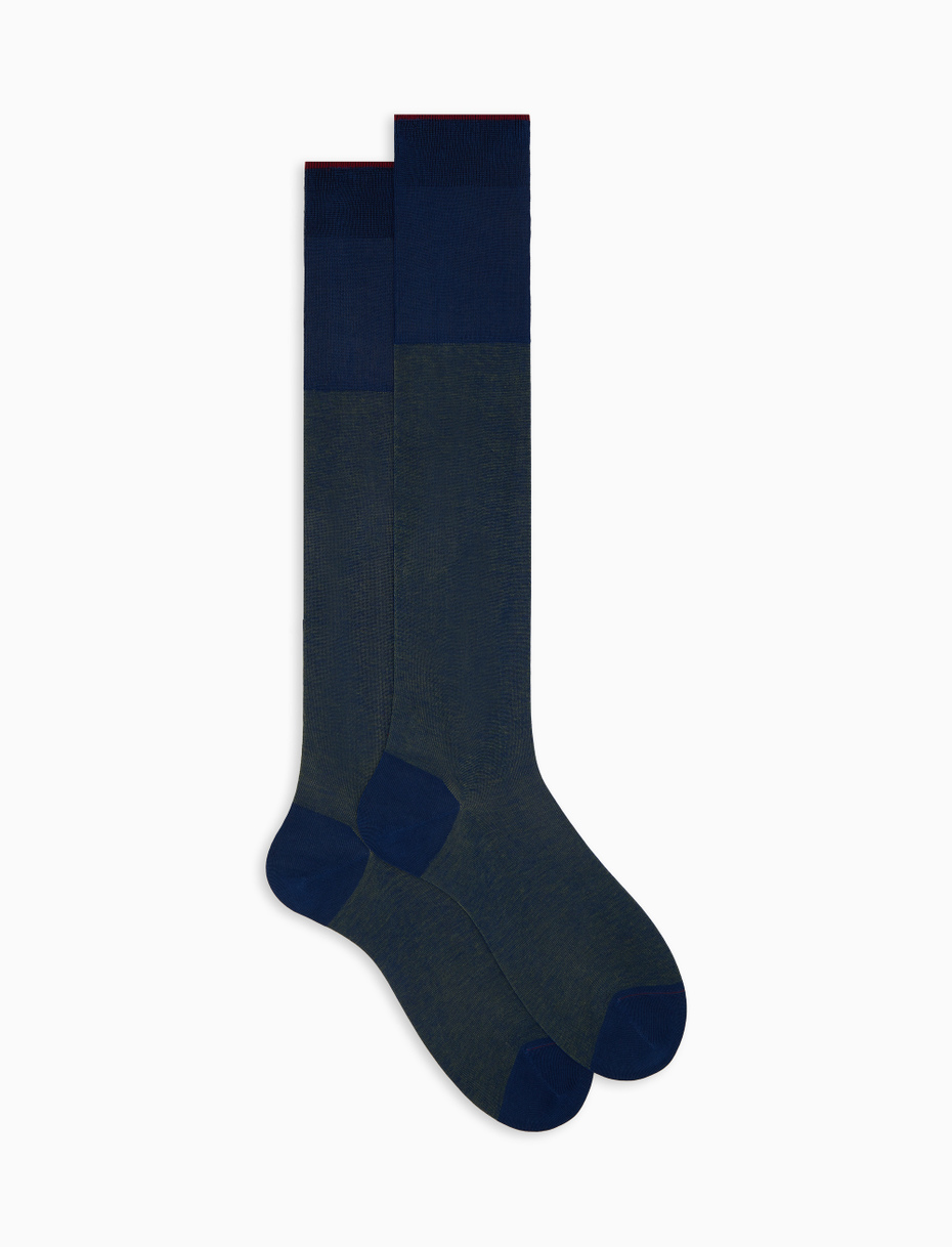 Men's long blue cotton socks with iridescent motif - Gallo 1927 - Official Online Shop