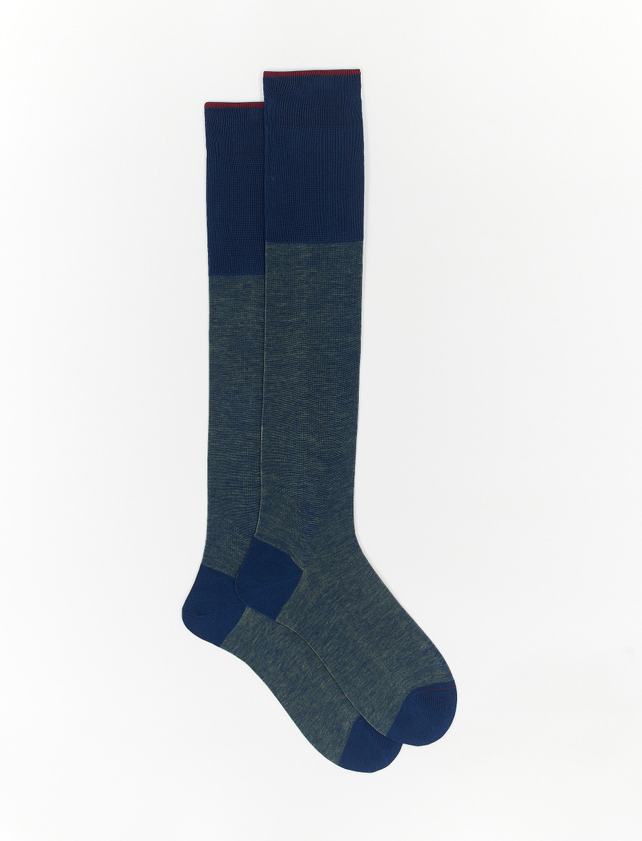 Men's long royal/corn yellow cotton socks with iridescent motif - Gallo 1927 - Official Online Shop